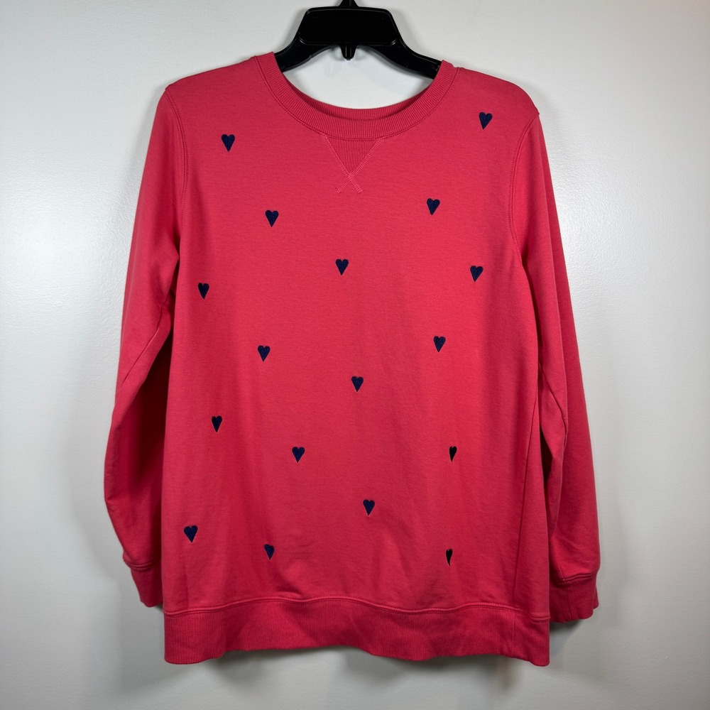 St Johns Bay‎ Sweatshirt Pink Heart Embroidered Classic Pullover Womens M Casual